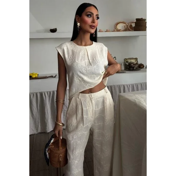 Shalina Süzüne Nakışlı Crop Takım 9796-08