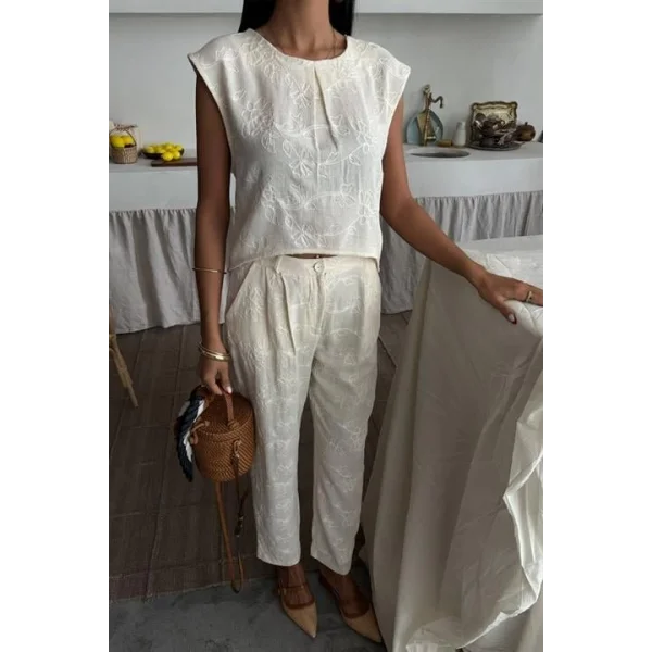 Shalina Süzüne Nakışlı Crop Takım 9796-08