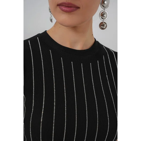 Sıfır Kol Taşlı Bluz 931 - Siyah