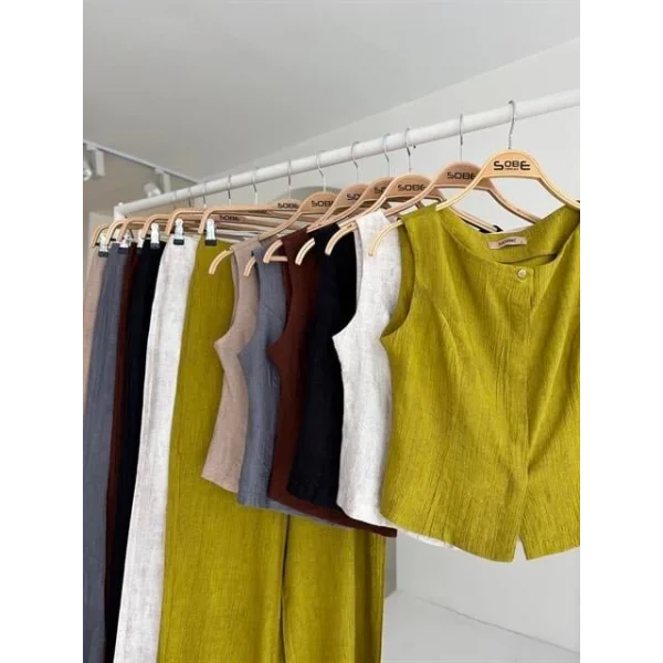 Sıfır Kollu Bluz Batik Desenli Pantolon İkili Takım 10181-08