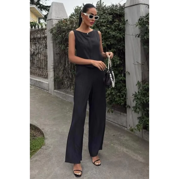 Sıfır Kollu Bluz Batik Desenli Pantolon İkili Takım 10181-08