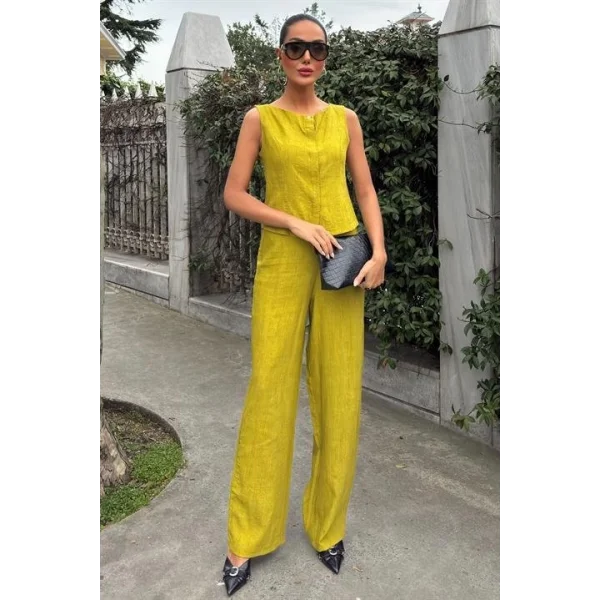 Sıfır Kollu Bluz Batik Desenli Pantolon İkili Takım 10181-08