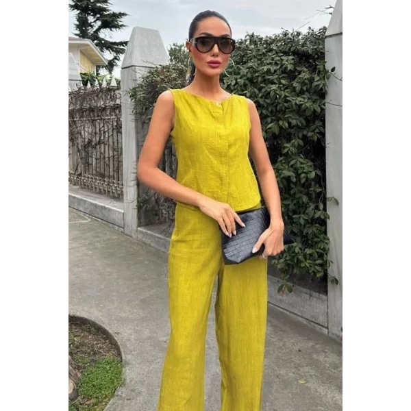 Sıfır Kollu Bluz Batik Desenli Pantolon İkili Takım 10181-08