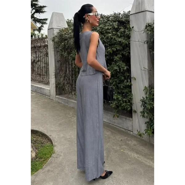 Sıfır Kollu Bluz Batik Desenli Pantolon İkili Takım 10181-08