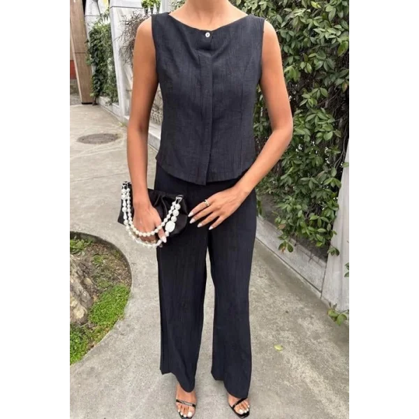 Sıfır Kollu Bluz Batik Desenli Pantolon İkili Takım 10181-08