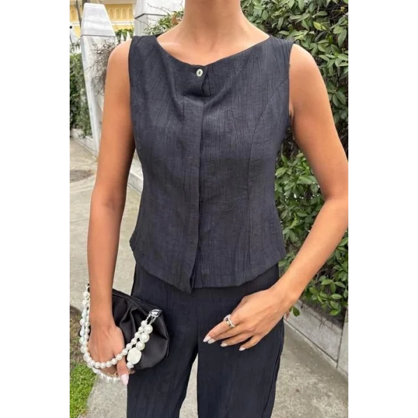 Sıfır Kollu Bluz Batik Desenli Pantolon İkili Takım 10181-08