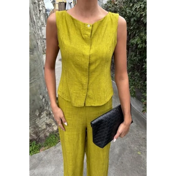 Sıfır Kollu Bluz Batik Desenli Pantolon İkili Takım 10181-08