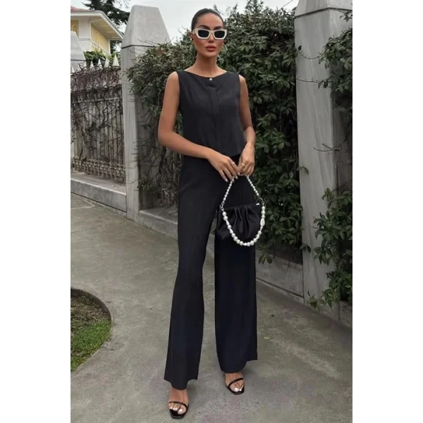 Sıfır Kollu Bluz Batik Desenli Pantolon İkili Takım 10181-08