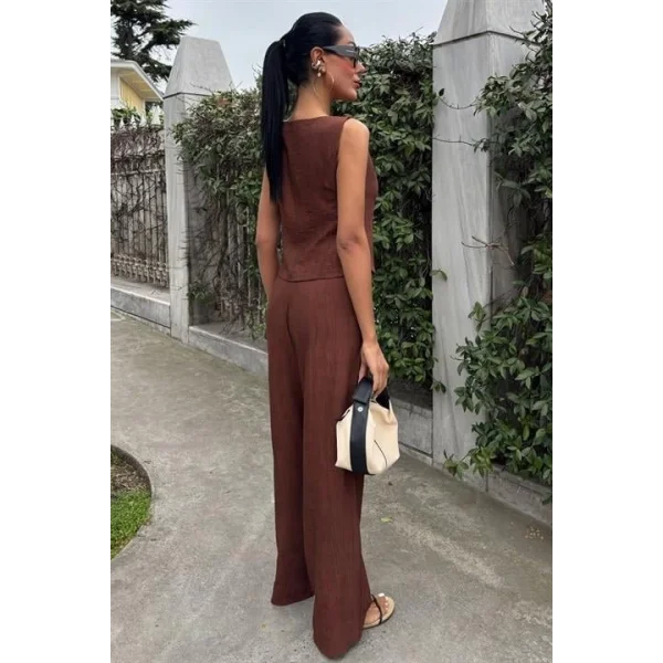 Sıfır Kollu Bluz Batik Desenli Pantolon İkili Takım 10181-08