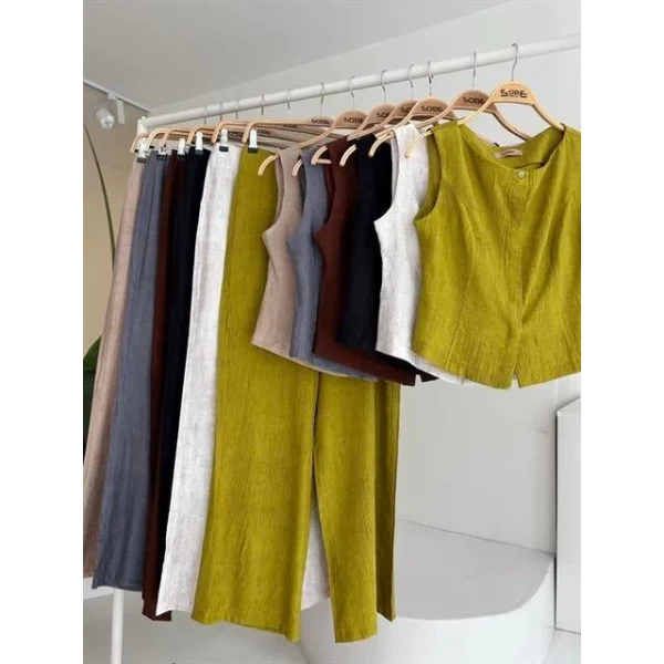 Sıfır Kollu Bluz Batik Desenli Pantolon İkili Takım 10181-08