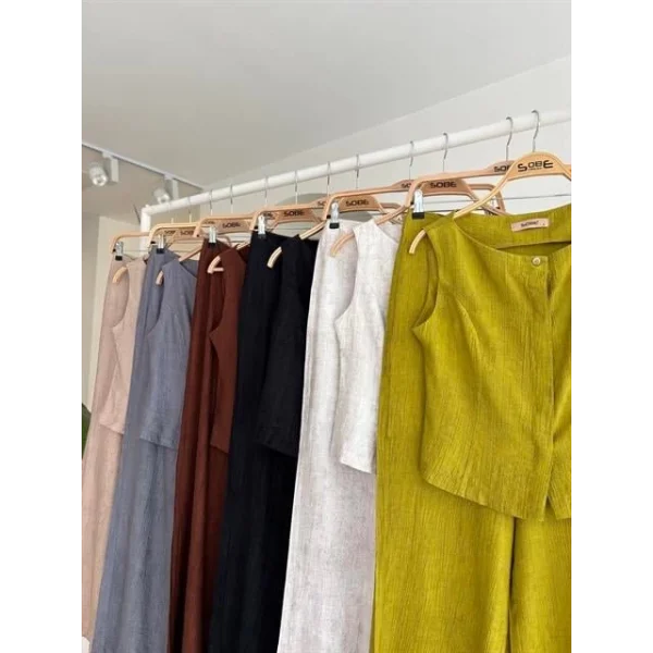 Sıfır Kollu Bluz Batik Desenli Pantolon İkili Takım 10181-08