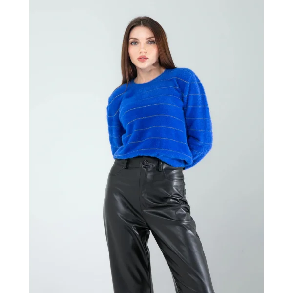 Sim Şeritli Saks Triko