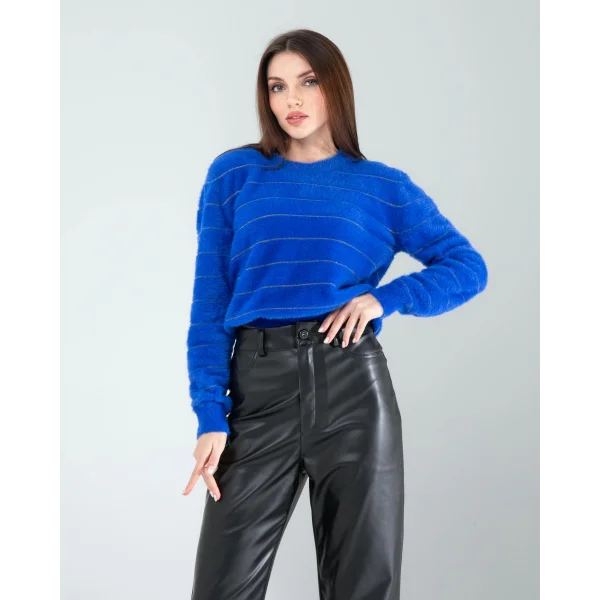 Sim Şeritli Saks Triko