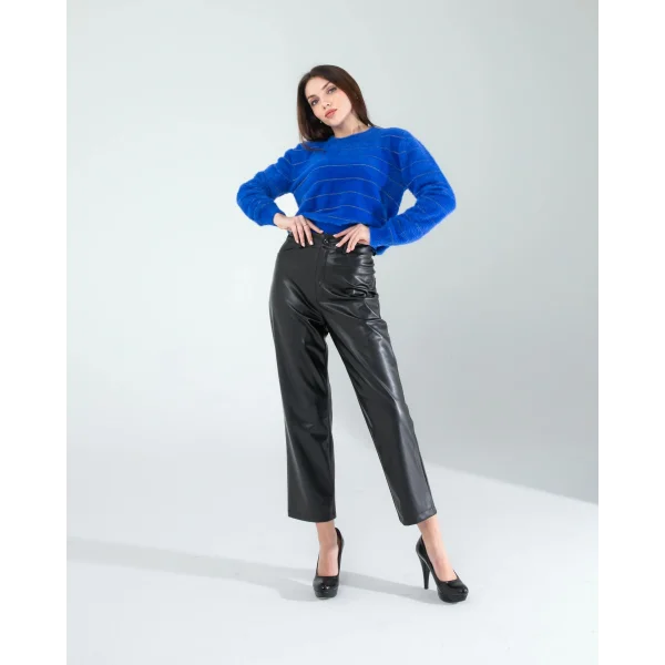 Sim Şeritli Saks Triko