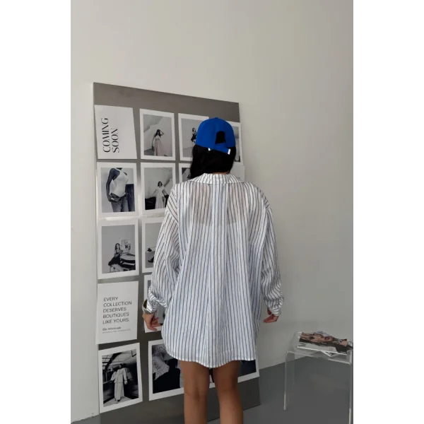 SİMLİ ÇİZGİLİ VUAL GÖMLEK - Mavi