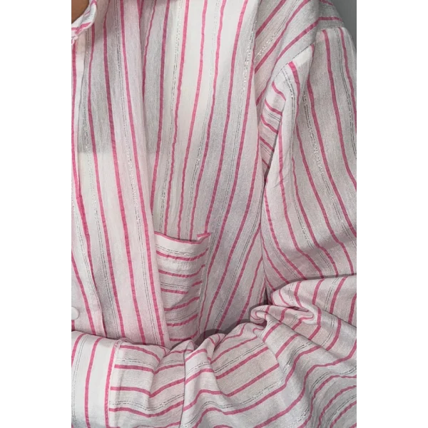 SİMLİ ÇİZGİLİ VUAL GÖMLEK - Pembe