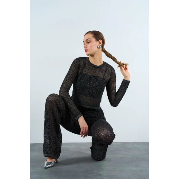 Simli File Desen Takım  SiyahGümüş