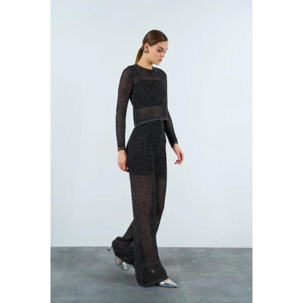 Simli File Desen Takım  SiyahGümüş