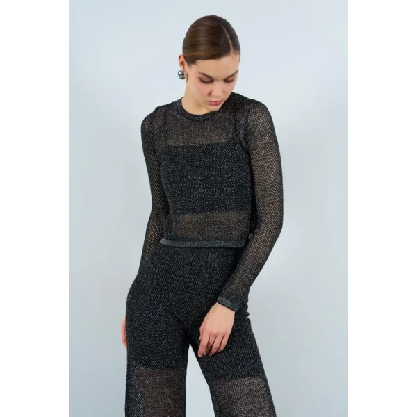 Simli File Desen Takım  SiyahGümüş