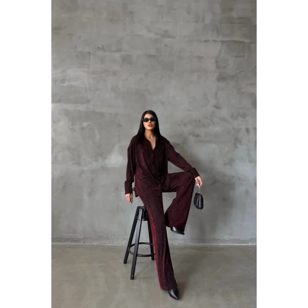 SİMLİ GÖMLEK - PANTOLON TAKIM - Bordo