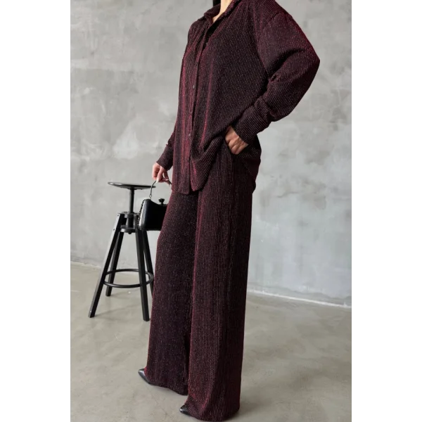SİMLİ GÖMLEK - PANTOLON TAKIM - Bordo
