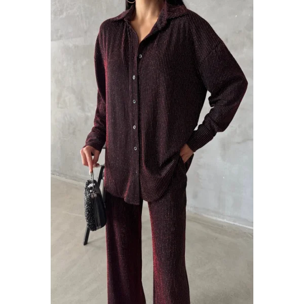 SİMLİ GÖMLEK - PANTOLON TAKIM - Bordo