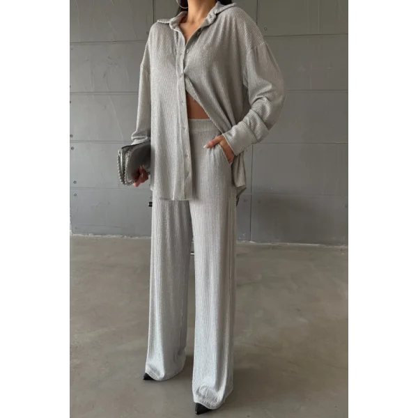 SİMLİ GÖMLEK - PANTOLON TAKIM - Gümüş