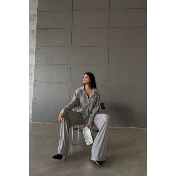 SİMLİ GÖMLEK - PANTOLON TAKIM - Gümüş