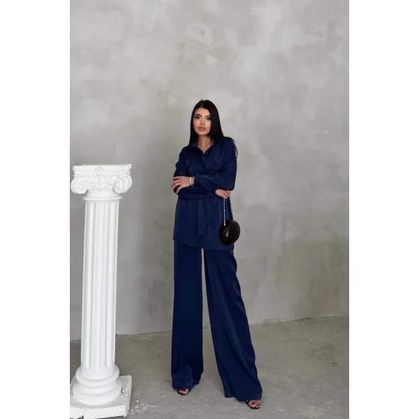 SİMLİ KUMAŞ SALAŞ PANTOLON - GÖMLEK TAKIM - Lacivert