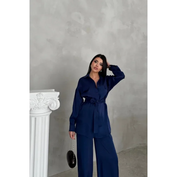 SİMLİ KUMAŞ SALAŞ PANTOLON - GÖMLEK TAKIM - Lacivert