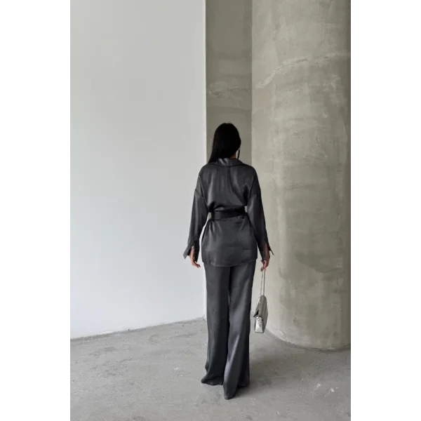 SİMLİ KUMAŞ SALAŞ PANTOLON - GÖMLEK TAKIM - Siyah