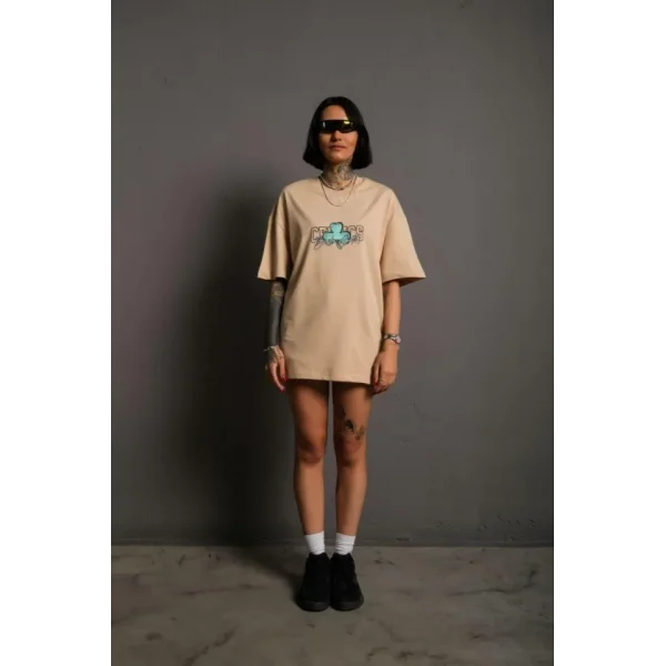 Sırt Baskılı T-shirt - Bej