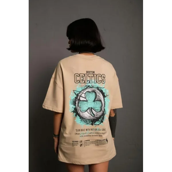 Sırt Baskılı T-shirt - Bej