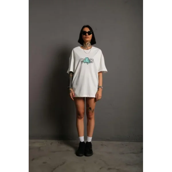 Sırt Baskılı T-shirt - Beyaz