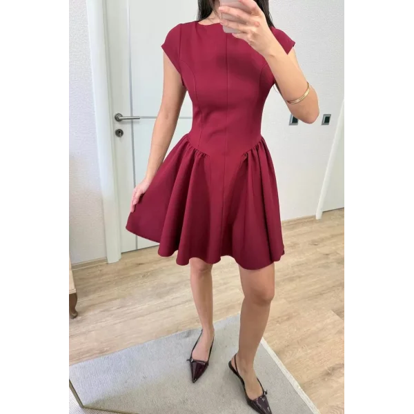 Sırt dekolteli Çan Detaylı Mini Elbise - Bordo
