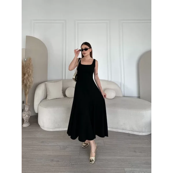 Sırt Dekolteli Kolsuz Uzun Elbise - Siyah