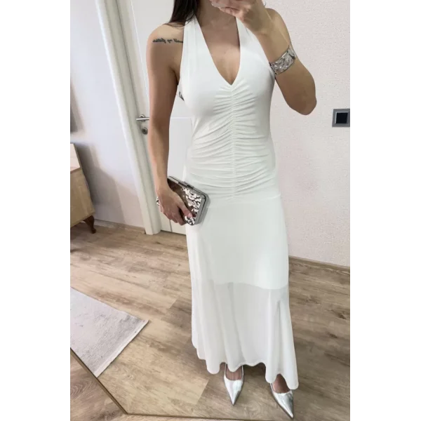 Sırt dekolteli Uzun Elbise - Beyaz