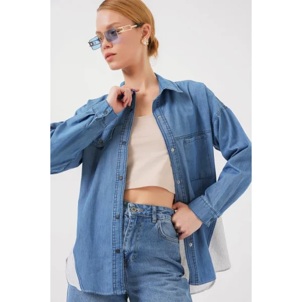 Sırt Detaylı Kot Gömlek 20305 - Mavi