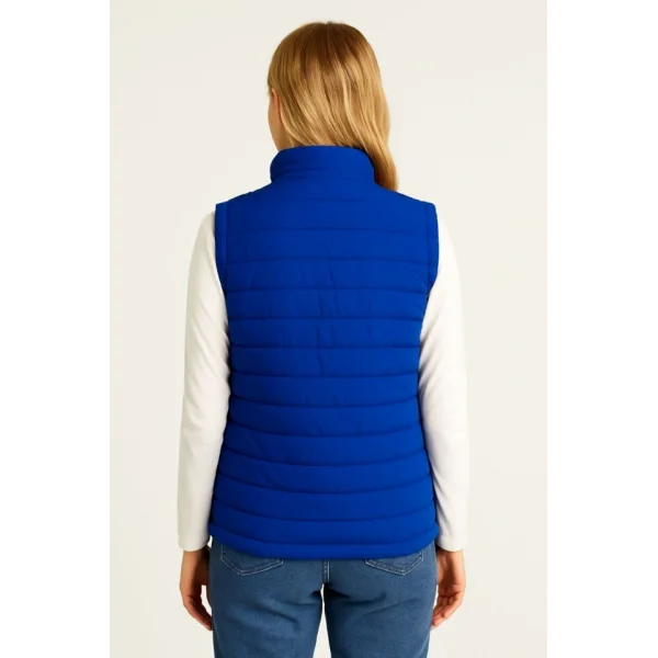 Şişme Fermuarlı Yelek Su Itici Kapitone Astarlı Kumaş Cepli Hafif Kışlık Spor Rahat Kalıp - Saks Mavisi