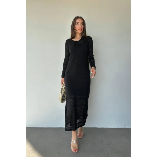 Siyah Astarlı Triko Elbise