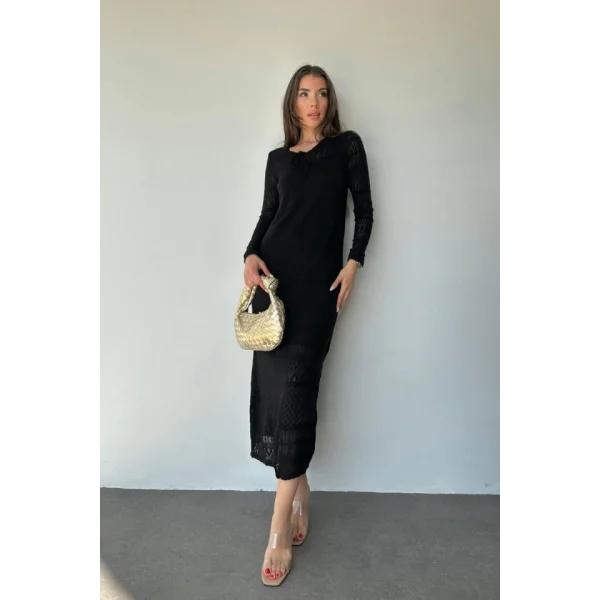 Siyah Astarlı Triko Elbise