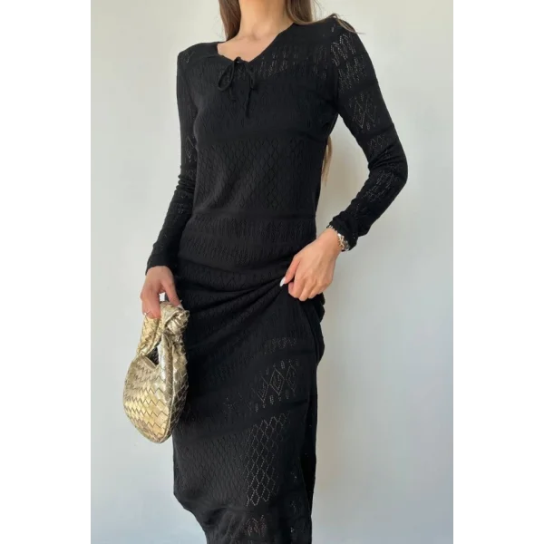 Siyah Astarlı Triko Elbise