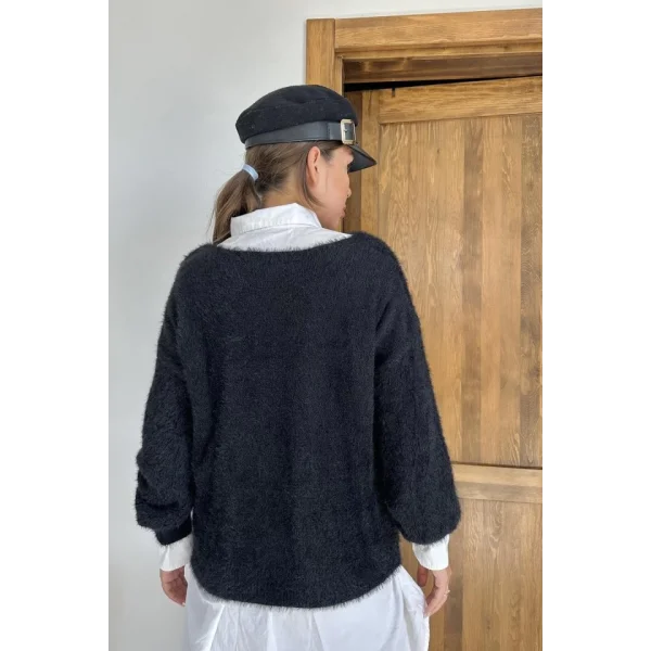 Siyah Baklava Desenli Triko Kazak