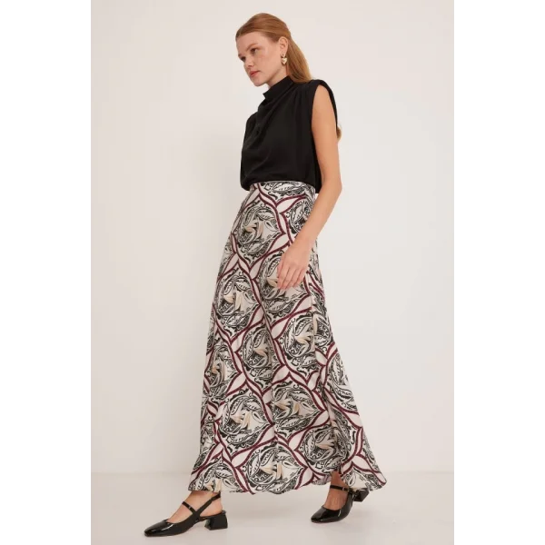 Siyah Bej Desenli Saten Etek 15877