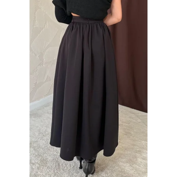 Siyah Beli Büzgülü Etek