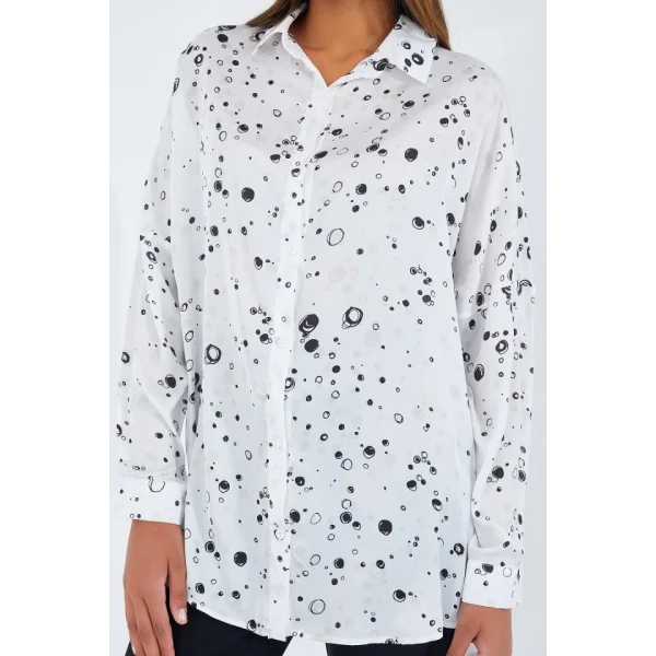 Siyah Beyaz Desenli Oversize Saten Gömlek 3985