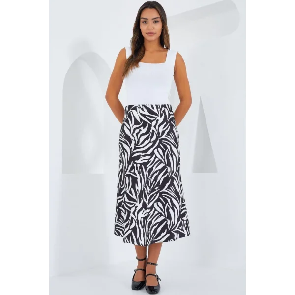 Siyah Beyaz Desenli Saten Etek 15806