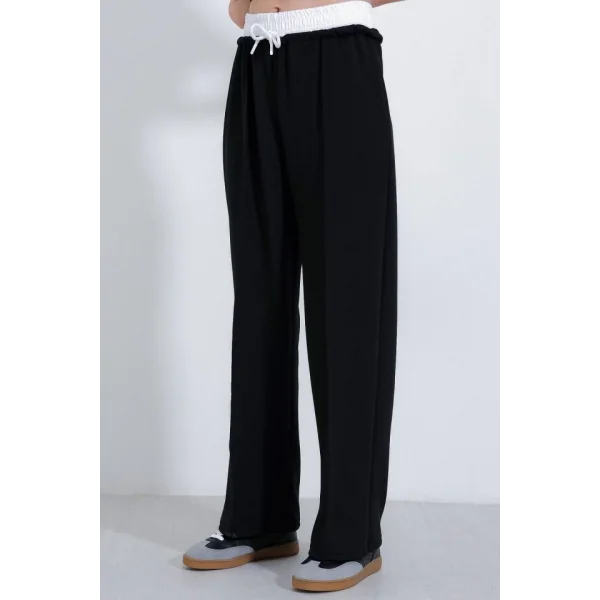 Siyah Bol Paça Çımalı Pantolon 6662