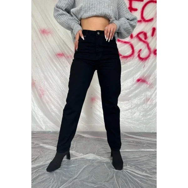Siyah Boru Paça Jeans Pantolon