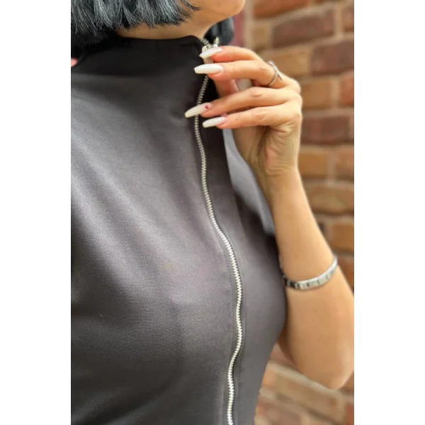 Siyah Boydan Fermuarlı Kolsuz Elbise